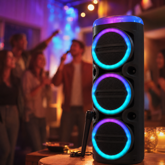 Колонка MS-2076BT-W Bluetooth / Акустична система з мікрофоном / Караоке колонка з LED-підсвічуванням | Зображення 2