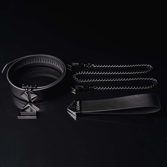 Нашийник з повідцем LOCKINK Tied Collar with Leash Set, чорний, ланцюг зі шкіряною петлею та карабіном | Зображення 3