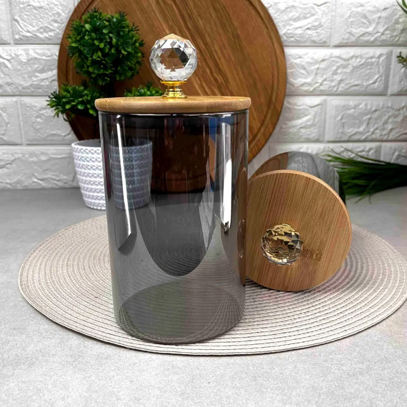 Банка для зберігання Smokey Crystal GK-5547 950 мл скло з бамбуковою кришкою та декоративною ручкою Серебристий | Зображення 4