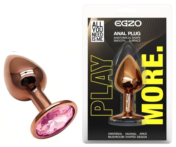 Анальна пробка EGZO Dark Gold S з рожевим кристалом, металева анатомічна Sex Aura