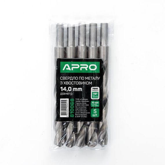 Свердло для металу HSS (P6M5) Ø 14.0 мм із хвостовиком 10 мм (пачка, кратність 5 шт.) APRO 8100681 | Зображення 3