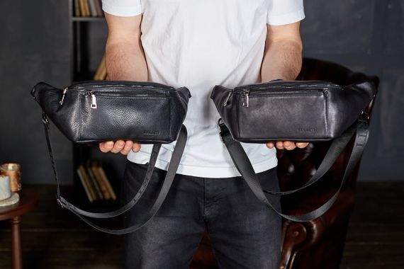 Сумка-бананка чоловіча стильна із натуральної гладкої шкіри чорна TD-31848 | Зображення 3