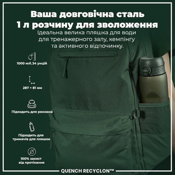 Пляшка для води ION8 1000 мл (ЕКО пляшка) BPA Free, Dark Green (I8RF1000DGRE) | Зображення 4
