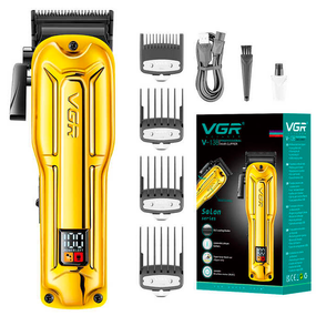 Аккумуляторная машинка для стрижки VGR V-138 GOLD, 4 насадки, 7000 RPM, 2500 mAh, LED дисплей