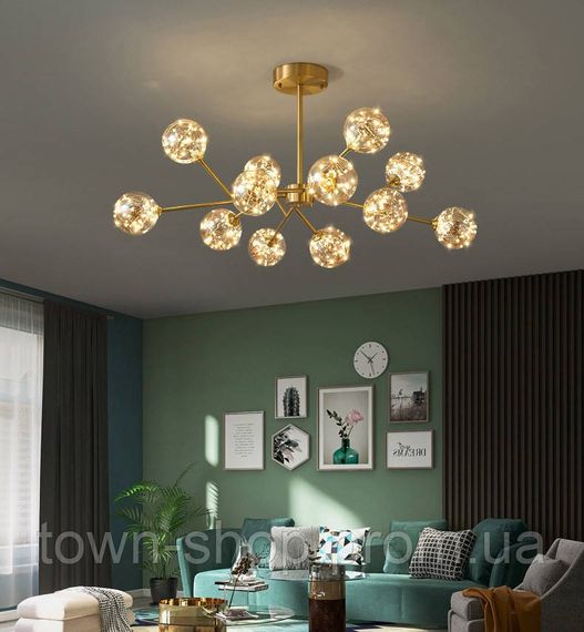 Люстра потолочная LED AOC19/12-ab+led-k Латунь 42-72х110х110 см. | Зображення 2