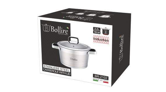 Каструля Bollire Palermo BR-2102, 2. 2 л, 18 см, з нержавіючої сталі з кришкою, для всіх типів плит | Зображення 2