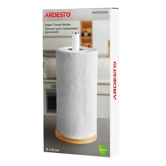 ARDESTO Тримач для паперових рушників Midori 15х34см, метал, бамбук, білий (AR0913WB) | Зображення 6