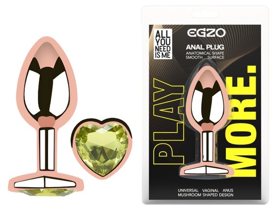 Анальна пробка з кристалом EGZO - Rose Gold Heart Plug Lime size M Sex Aura