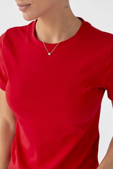 Однотонна жіноча еластична футболка - червоний цвет, ONE SIZE (є розміри) | Зображення 3