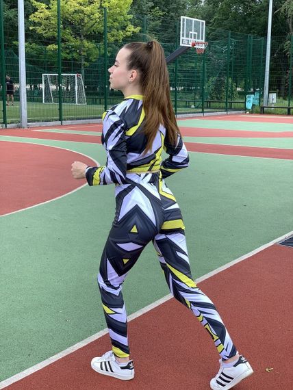 Спортивні легінси 4Profi з принтом "Геометрія" сірий/жовтий (дайвінг) розмір M дайвінг 15704 | Зображення 2