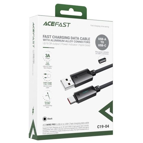 Дата кабель Acefast C19-04 USB to Type-C 3A (1.2m) Black | Зображення 1