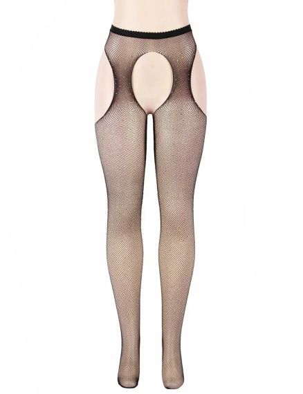 Колготки украшенные стразами с имитацией чулков Star Night Diamonds Pantyhose черный, XS-M sexstyle | Зображення 3