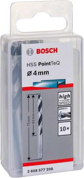 Свердло по металу Bosch HSS-PointTeQ, 4х43х75мм, 10шт (2.608.577.208) | Зображення 1