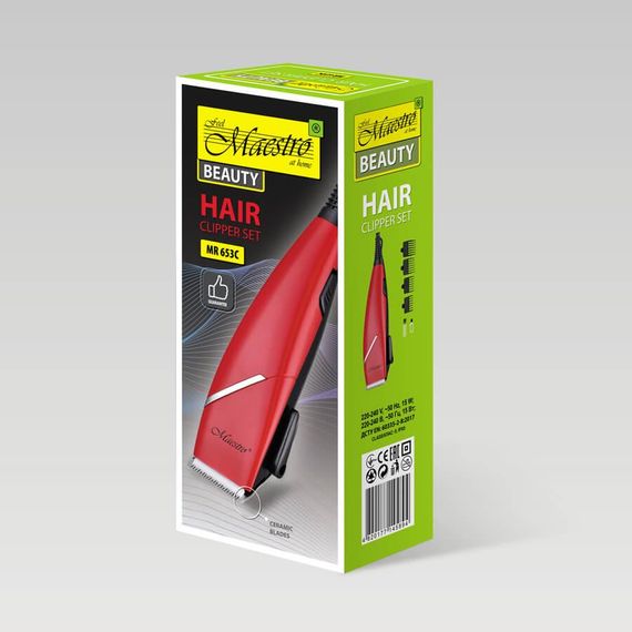 Машинка для стрижки волос Maestro MR-653C-RED, проводная, с насадками | Зображення 3