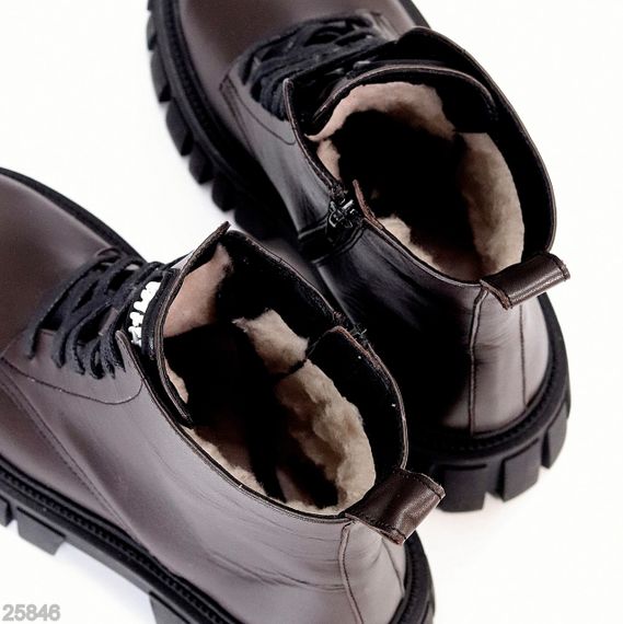Шоколадні зимові черевики берці натуральна шкіра актуальный дизайн | Зображення 7