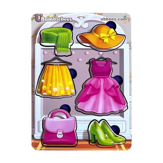 Деревянный пазл-вкладыш "Одежда-2" Ubumblebees (ПСФ119) PSF119 фон с подсказкой | Зображення 1