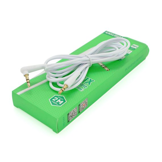 Кабель  iKAKU KSC-522 PUSHENG AUX Audio DC3.5 тато-тато 2.0м, GOLD Stereo Jack, (круглий) White cable, Box