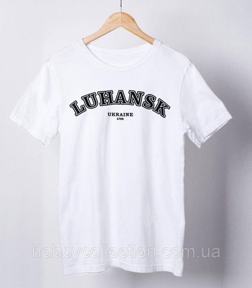 Футболка жіноча із патріотичним принтом "Luhansk Ukraine 1795" біла