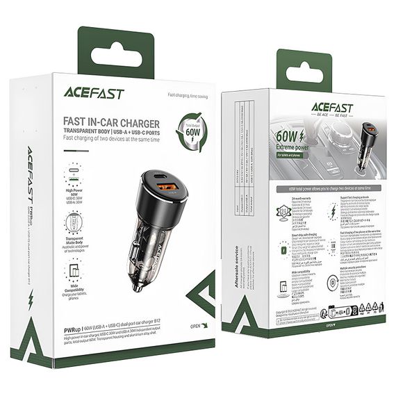 АЗУ Acefast B12 PD30W+QC3.0 total 60W (1USB-A/1C) Black | Зображення 3