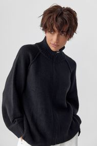 В'язаний кардиган на блискавці вільного фасону - чорний цвет, ONE SIZE (є розміри)