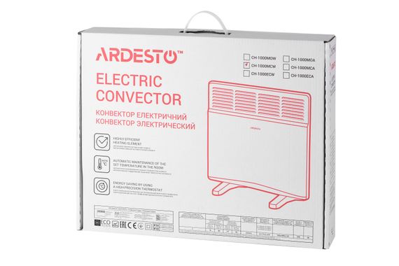 Конвектор електричний ARDESTO  CH-1000MCW, 1000 Вт, 10 м2, закритий нагрів. елемент, IP24, мех. керування, білий (CH-1000MCW) | Зображення 7