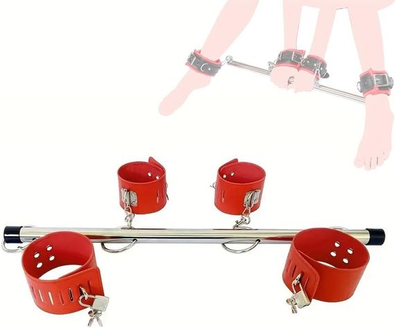 Металевий БДСМ-фіксатор для рук та ніг з наручниками Steel Control Red | Зображення 4