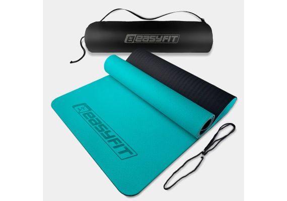 Килимок для йоги та фітнесу EasyFit TPE+TC 6 мм двошаровий + Чохол м'ятний-чорний (EF-1924s-MTB)