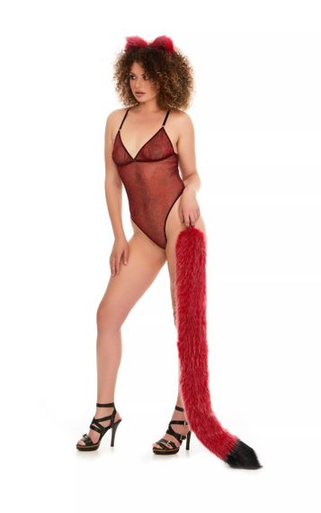 Анальний хутряний хвіст без пробки, Темно-червоний с чорним кінчиком, OKOVA 100 см sexstyle | Зображення 5