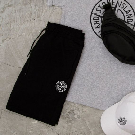 Костюм футболка + шорти + кепка та бананка Stone island колір сірий/чорний/білий | Зображення 2