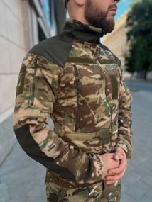 Тактическая кофта Ultimatum Delta Мультикам,флисовая кофта на молнии с шевронами, мужская флиска multicam 50