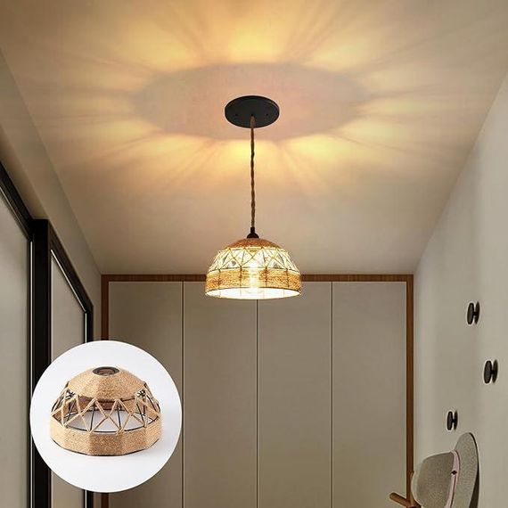 Тканий абажур ручної роботи з натуральної нейтральної джутової мотузки Освітлення в індустріальному стилі з еле | Зображення 4