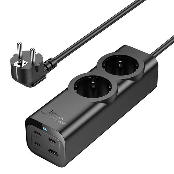 Подовжувач Hoco NS10 Wisdom 2-position PD67W (1USB-A/3C/2Socket) (2m) Black | Зображення 2