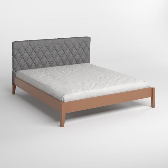 Двоспальне дерев&#039;яне ліжко Mebigrand Венеція ДК Коричневий (RAL8025)/Аляска 93 (Сірий) 140х190 см (MBG-5483) | Зображення 1