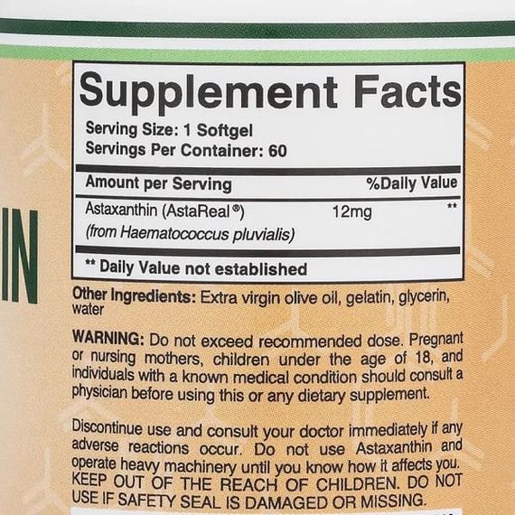 Астаксантін Double Wood Astaxanthin 12 mg 60 Softgels | Зображення 1