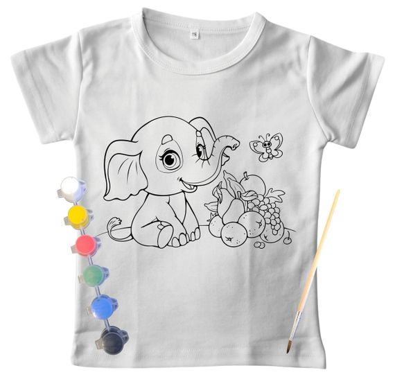 Детский набор для творчества футболка раскраска Слоненок белая (ДФ0018) 110