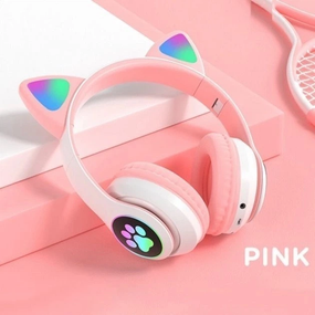 Бездротові Bluetooth-навушники з вушками з LED-підсвіткою JST-28 Рожеві