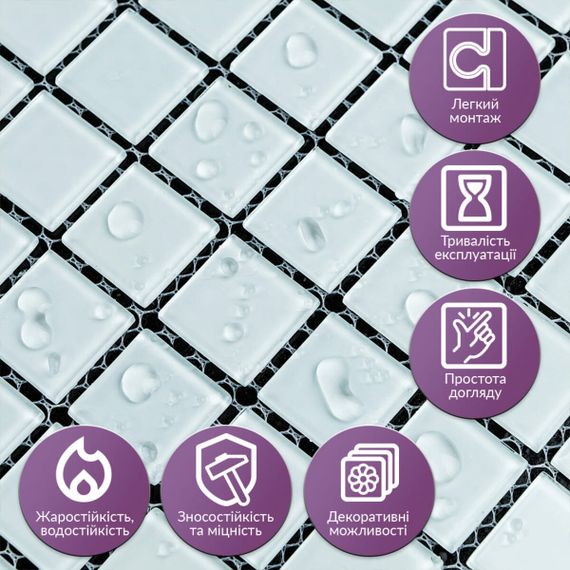 Мозаїка з декоративного скла біла 298х298х4,5мм SW-00002364 | Зображення 3