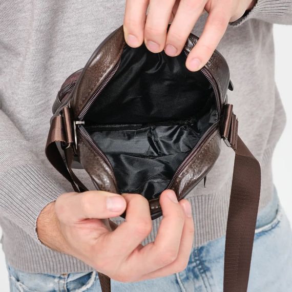 Чоловіча сумка з натуральної італійської шкіри, коричнева, компактний месенджер, кросбоді JN-33 | Зображення 8