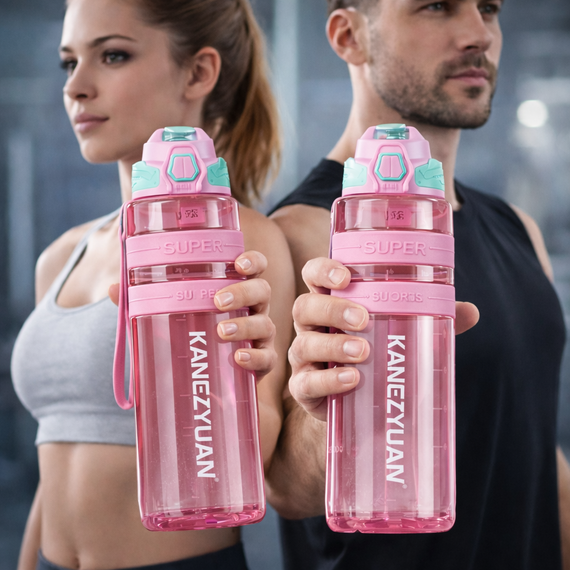 Спортивная бутылка для воды KANGZYUAN 1000 мл (1 л) Розовая - Ударопрочный Тритан (BPA Free) с ремешком и шкалой | Зображення 8