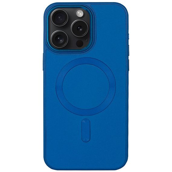 Кожаный чехол Bonbon Leather Metal Style with MagSafe для Apple iPhone 13 Pro (6.1") Синий / Indigo