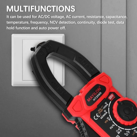 Мультиметр Затискний вимірювач HT208D DC1000В/1000A, AC750В/1000A Digital clamp meter для сонячних панелей | Зображення 9