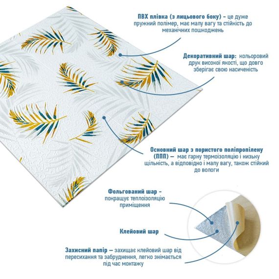 Панель стінова 3D 700х700х4мм папороть на білому фоні (D) SW-00001981 | Зображення 1