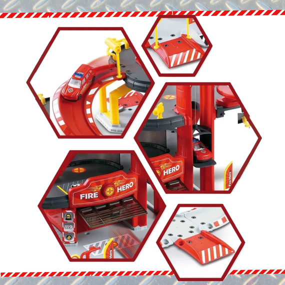 Ігровий Набір Пожежника Дитячий Гараж Для Машинок з Парковкою та Ліфтом на 3 поверхи "Пожежна Станція" Три Машинки зі Світлом та | Зображення 5