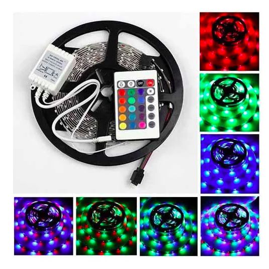 Світлодіодна стрічка SMD 3528 RGB 5м з пультом та блоком живлення гірлянда ET-60 | Зображення 1