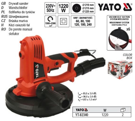 Шліфмашина для стін YATO Польща P=1220 Вт Ø=225 YT-82340