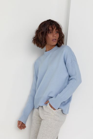 Женский вязаный джемпер oversize голубой цвет M | Зображення 6