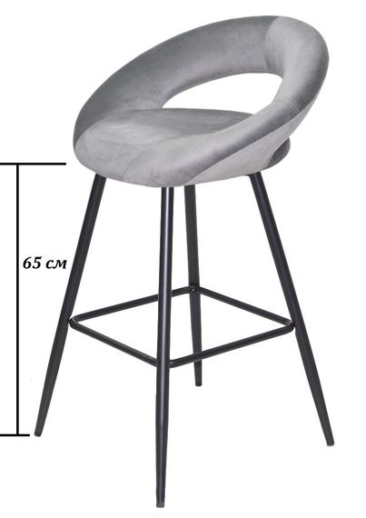 Напівбарний стілець із м'яким круглим сидінням на чорних металевих ніжках Holy Bar 65 ML Оксамит сірий B-1034