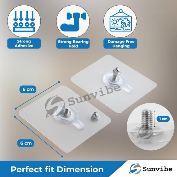 Кріплення самоклейні, міцні без свердління, для дому, настінний гачок, SUNVIBE, комплект 4 шт. | Зображення 4