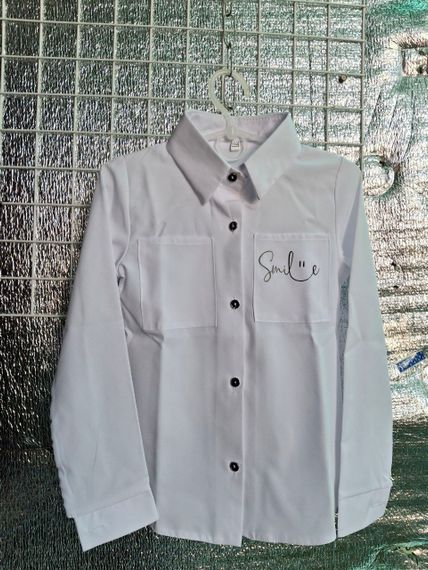 Дитяча шкільна блузка сорочка на дівчинку з довгими рукавами колір білий розмір 116, SBR215 | Зображення 1