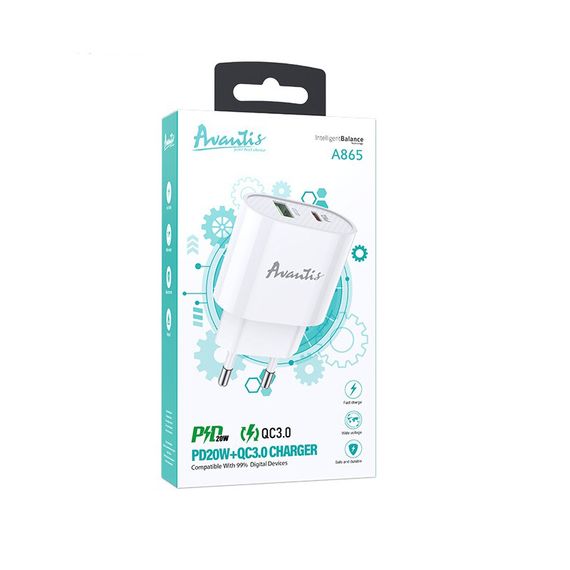 Мережевий зарядний пристрій Avantis A865PD QC3.0 (20W PD) — білий | Зображення 4